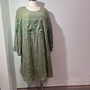 Indigo rose Olive Green Lace Yoke Women's Dress 2X